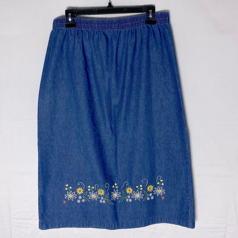 Vintage Alia Sport Embroidered Blue Denim Skirt 12P